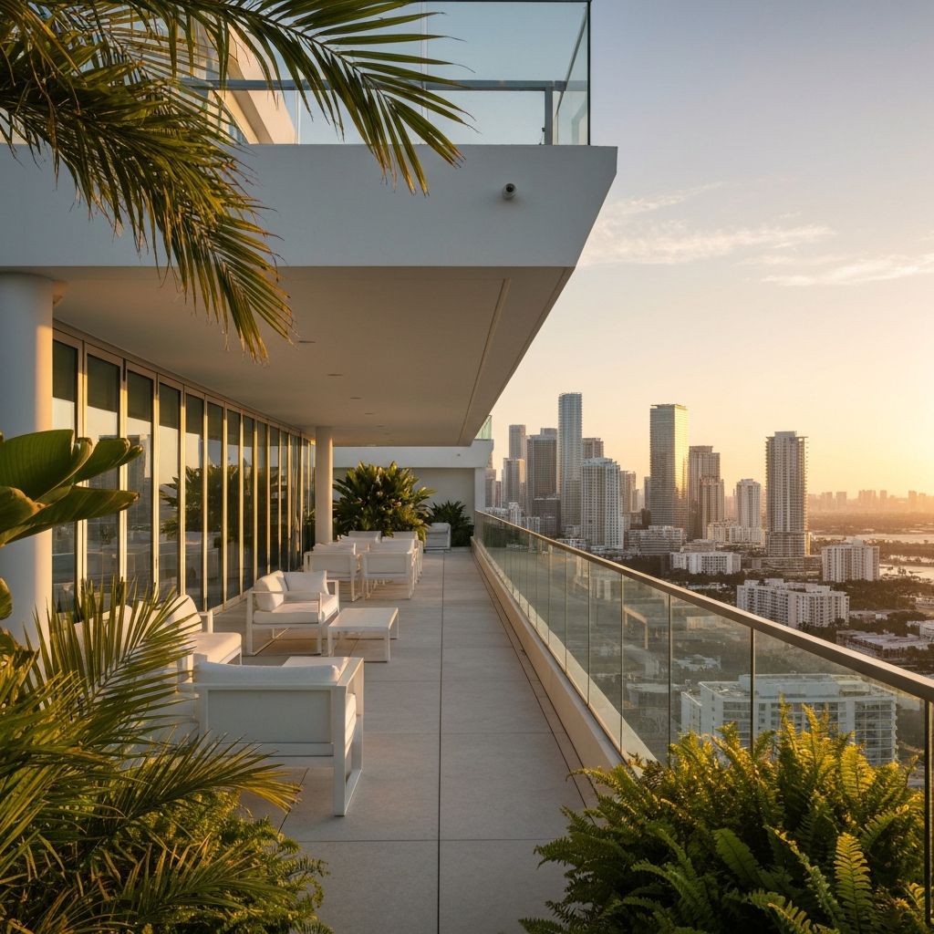Luxury penthouse terrace with panoramic city view