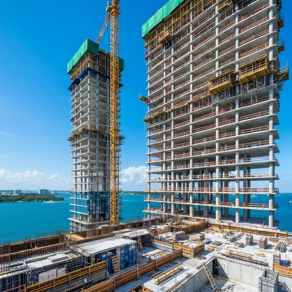 Luxury tower under construction overlooking Miami waterfront