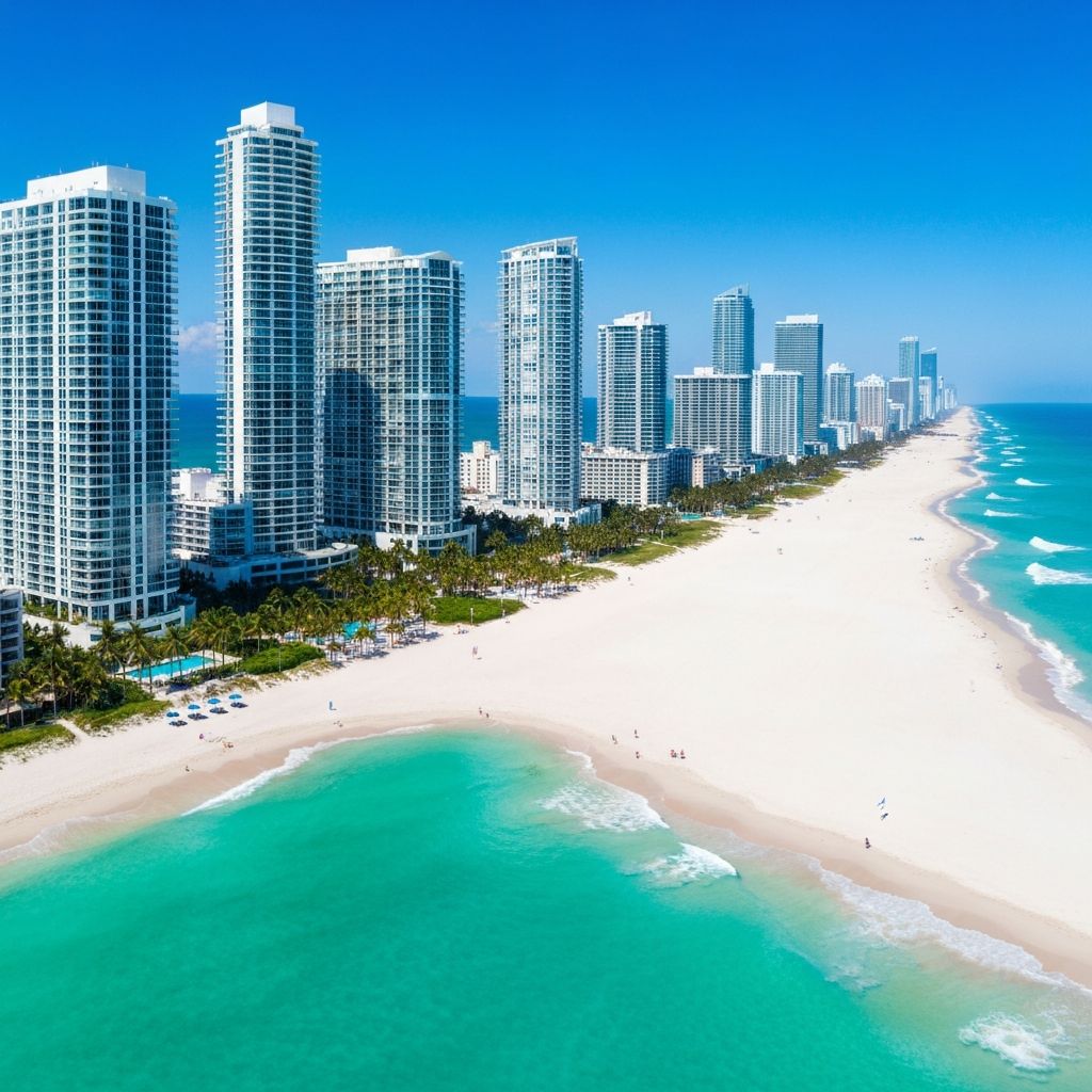 Aerial view of Miami Beach luxury tower skyline